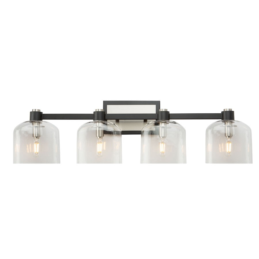 Artcraft Lyndon 4 Light Vanity Light, Black/Brushed Nickel/Clear - AC11694NB