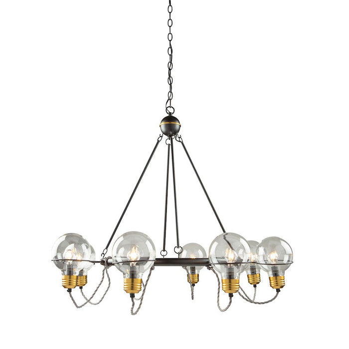 Artcraft Martina Chandelier, Black/Brushed Brass/Clear