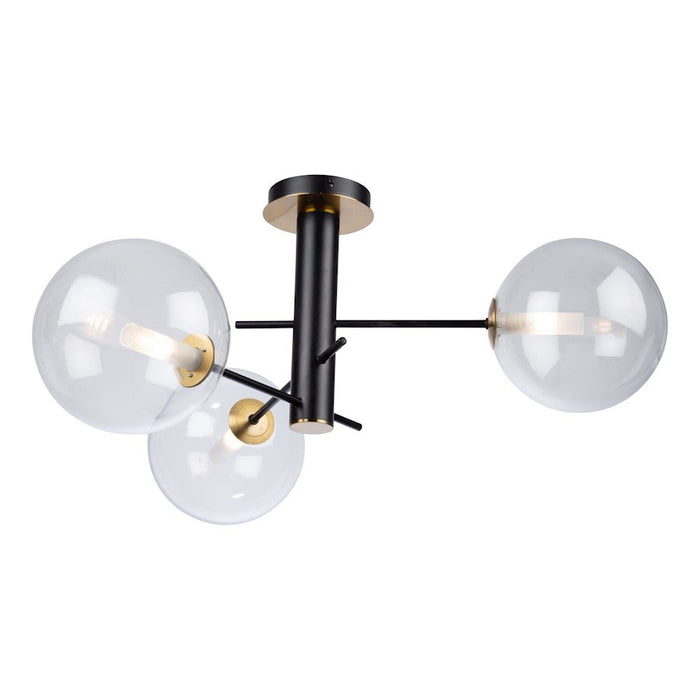 Artcraft Aurelia 3-Light Semi-Flush Mount, Matte Black/Brass - AC11763VB