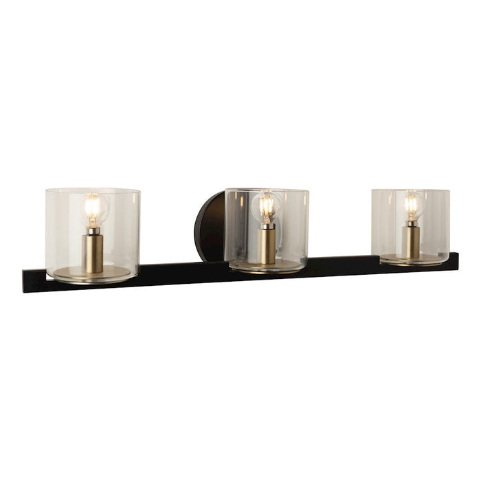 Artcraft Salinas 3-Light Vanity Light, Black And Brass/Clear