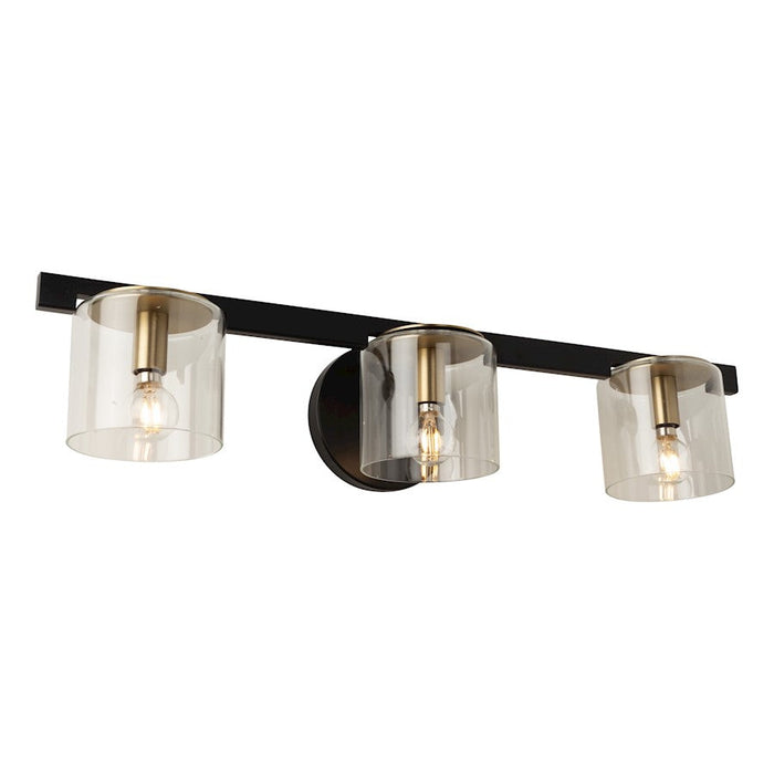 Artcraft Salinas 3-Light Vanity Light, Black And Brass/Clear