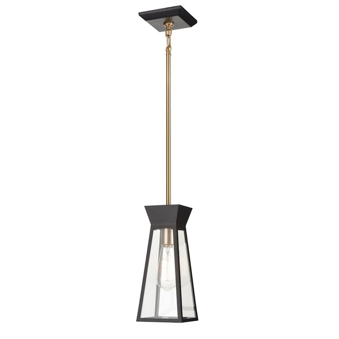 Artcraft Lucian 1 Light Pendant, Black/Brushed Brass/Clear