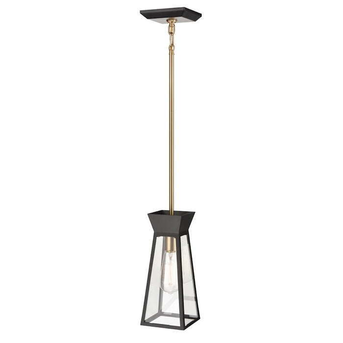 Artcraft Lucian 1 Light Pendant, Black/Brushed Brass/Clear