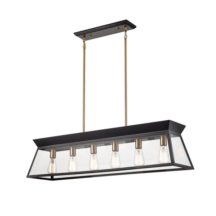 Artcraft Lucian 6 Light Linear Island Chandelier, Black/Brass/Clear - AC11854BK