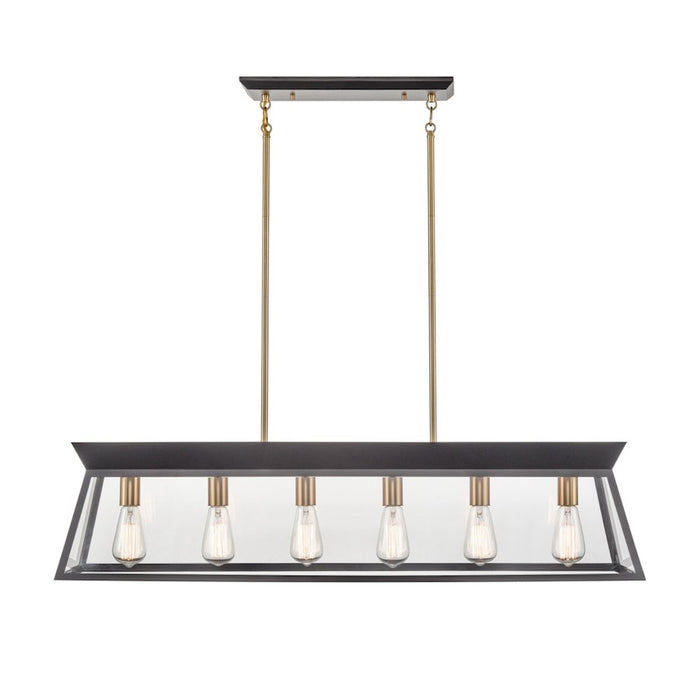 Artcraft Lucian 6 Light Linear Island Chandelier, Black/Brass/Clear