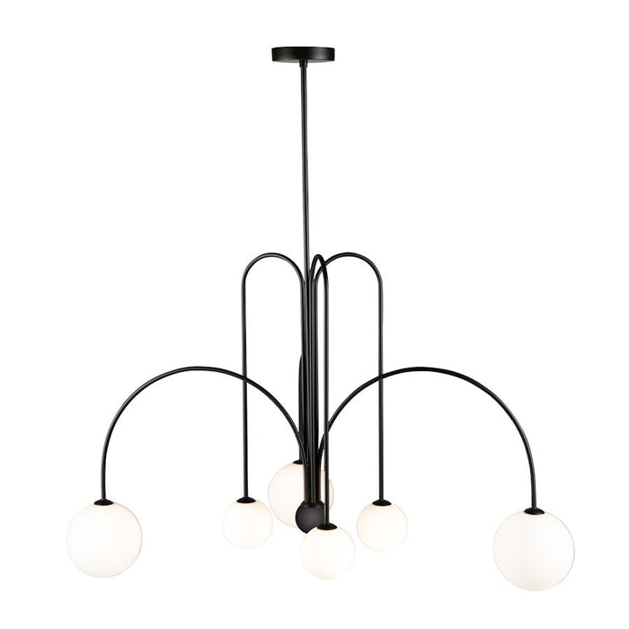 Artcraft Comet 6 Light Chandelier, Matte Black/Opal