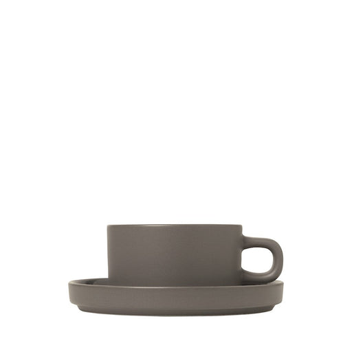 Blomus Mio 6 Ounce Pack of 2 Tea cups with Saucers, Pewter - 63975