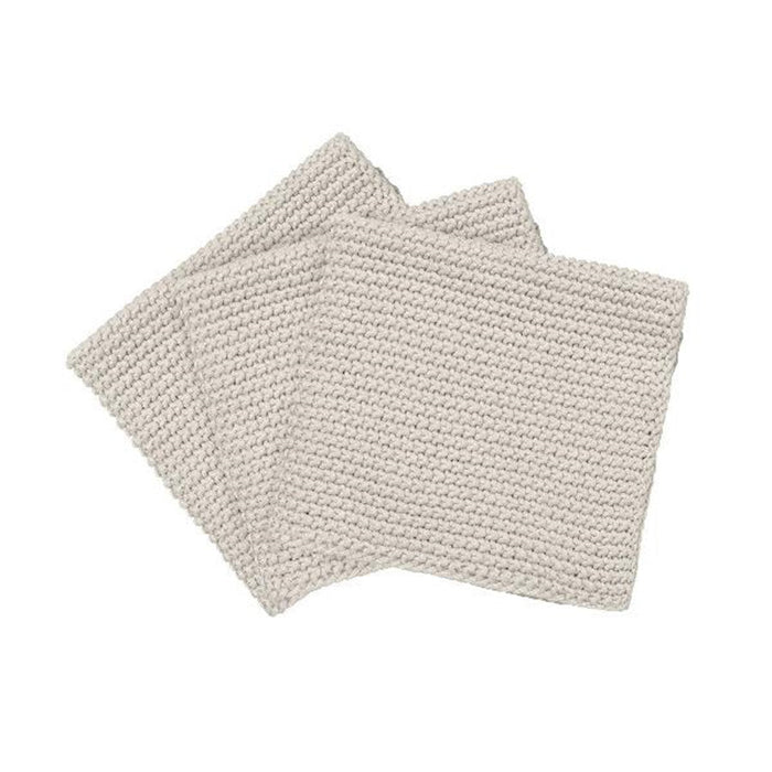 Blomus Wipe Perla Knitted Dish Cloths, Set Of 3, Cotton, Moonbeam - 64233