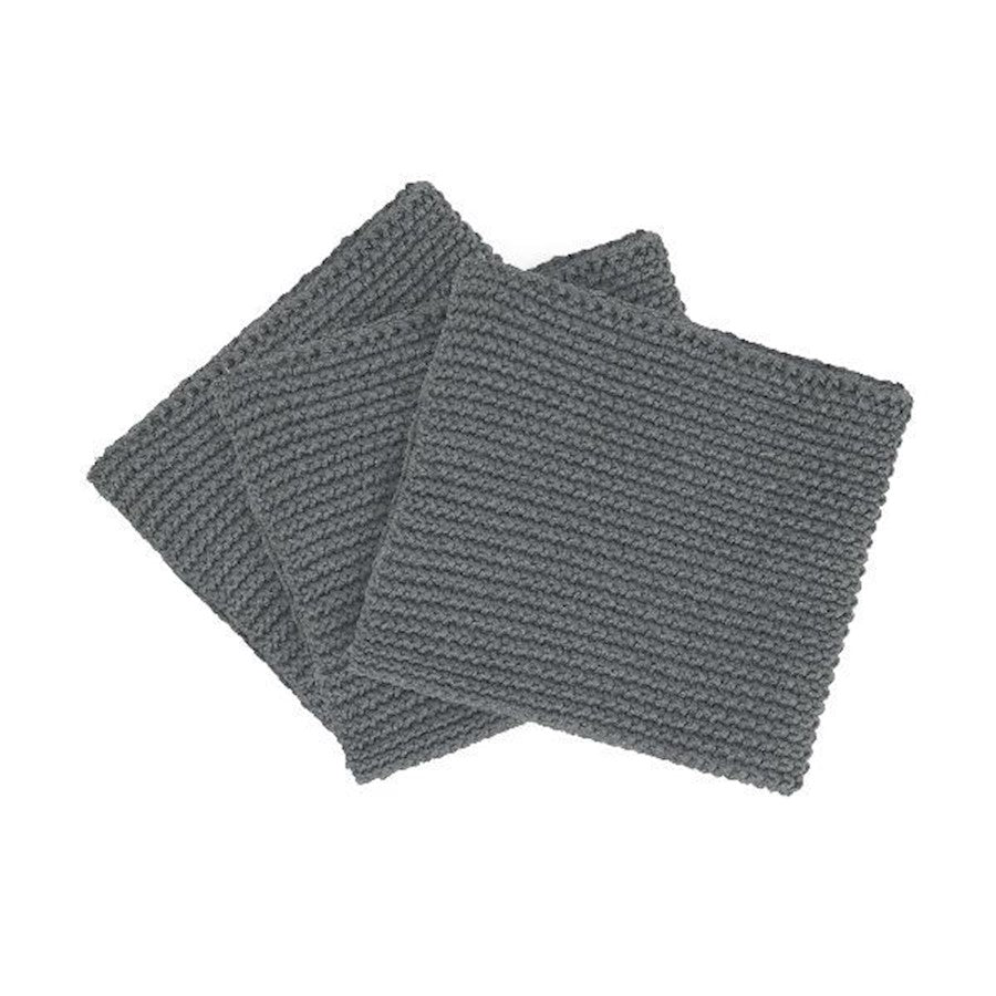 Blomus Wipe Perla Knitted Dish Cloths - Set Of 3, Cotton, Sharkskin - 64236