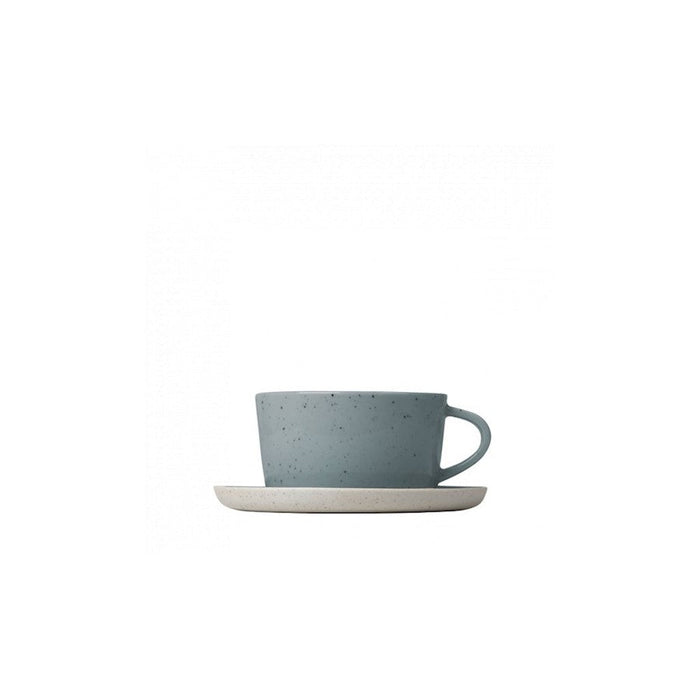 Blomus Sablo Ceramic Stoneware Set of 2, Tea Cups/Saucers, 8.5Oz, Stone - 64377