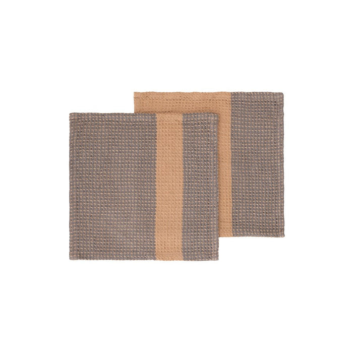 Blomus Gano Cotton Waffle Dish Cloth, Steel Grey/Tan, 2Pcs - 64447