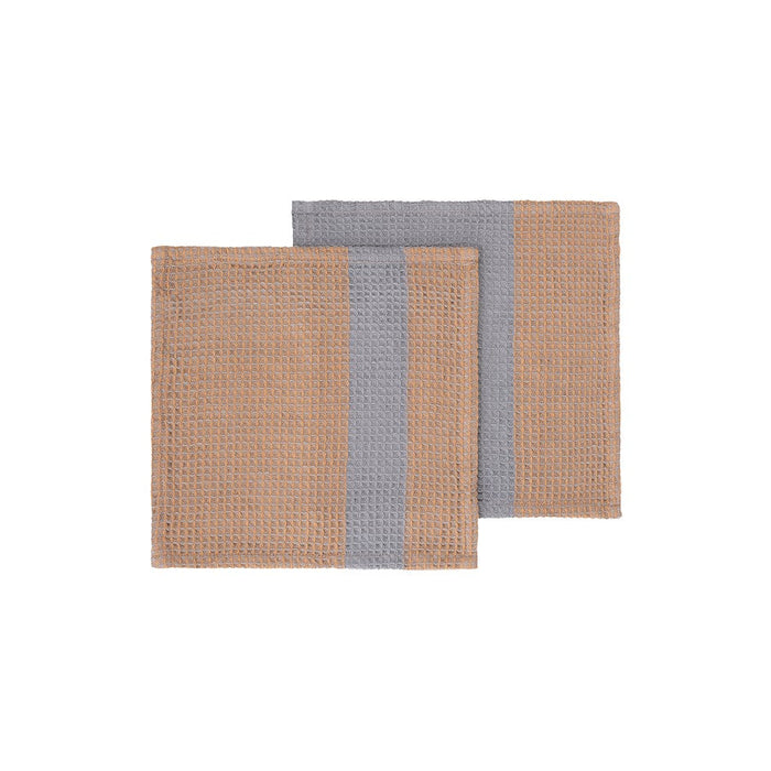 Blomus Gano Cotton Waffle Dish Cloth, Tan/Tradewinds, 2Pcs - 64448