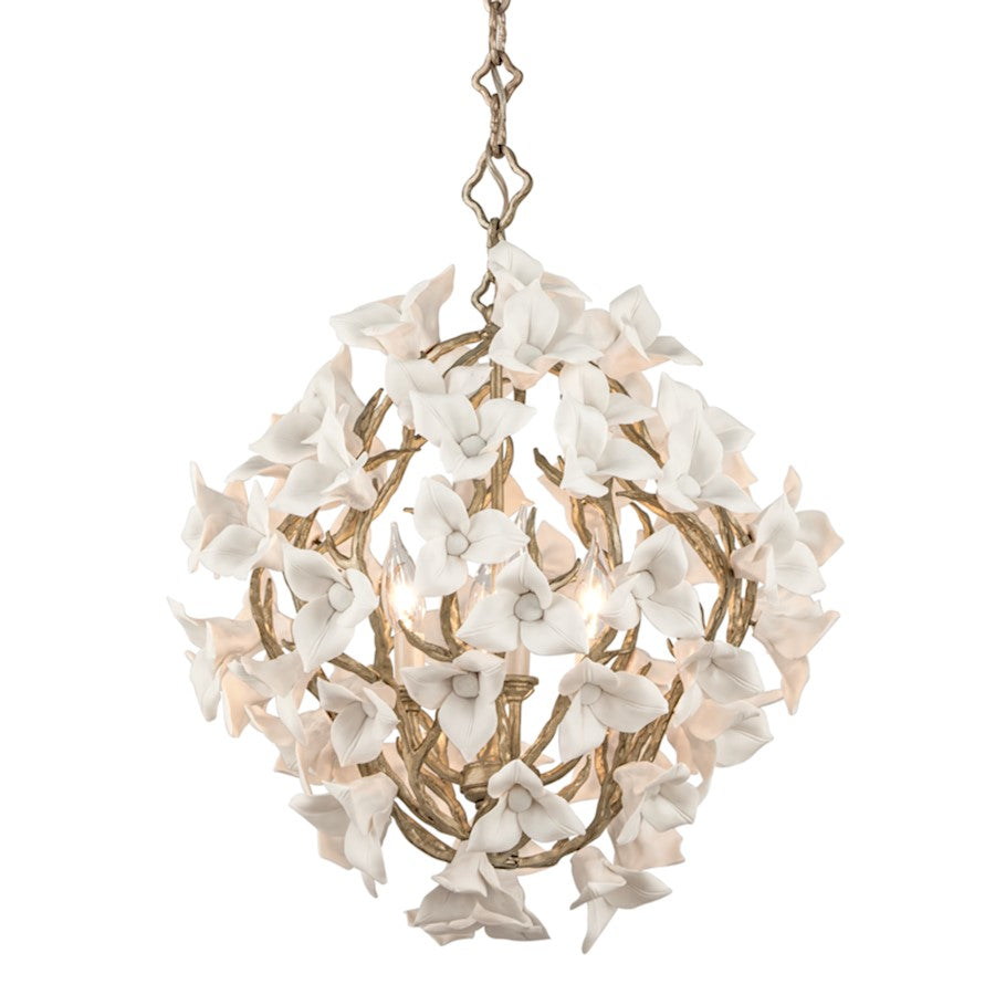 Corbett Lighting Lily 4 Lt Chandelier, Silver/Porcelain Flowers - 211-44-SGL