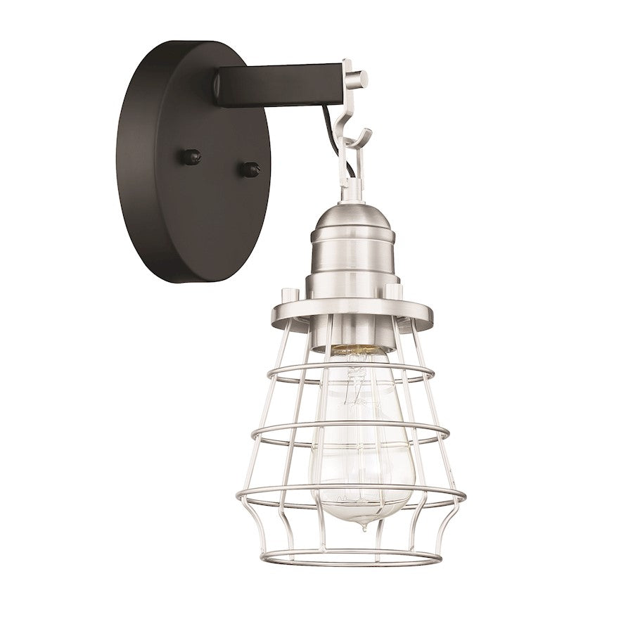 Craftmade Thatcher 1 Light Sconce, Black/BP Nickel Cage - 50601-FBBNK