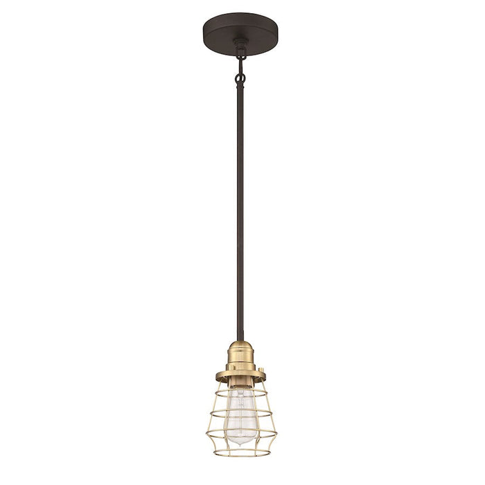 Craftmade Thatcher 1 Light Mini Pendant, Black/Brass Cage - 50691-FBSB