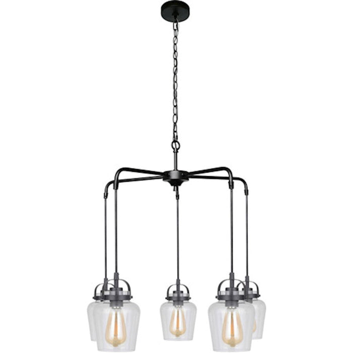 Craftmade Trystan 5 Light Chandelier, Flat Black/Clear - 53525-FB