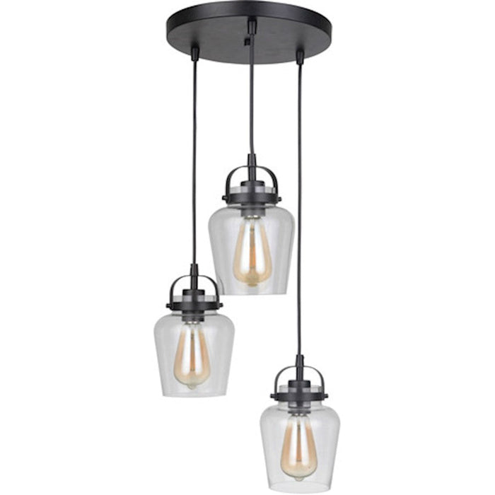 Craftmade Trystan 3 Light 14" Pendant, Flat Black/Clear - 53592-FB