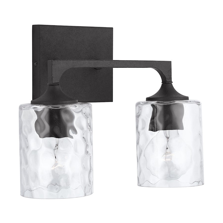 Capital Lighting Clint 2-Light Vanity, Black Iron/Clear Water - 137321BI-486