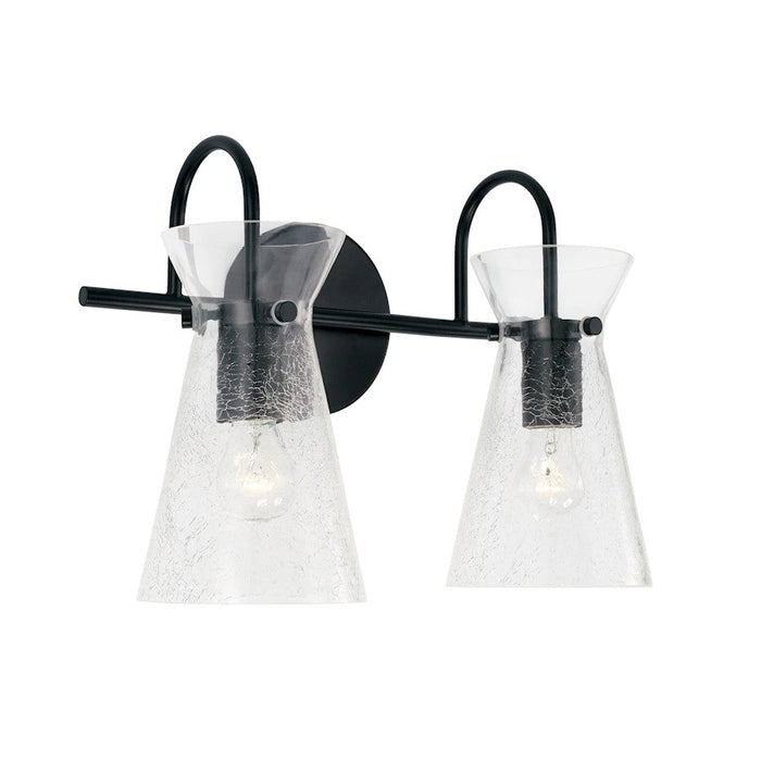 Capital Lighting Mila 2 Light Vanity, Matte Black/Clear Half-Crackle - 142421MB