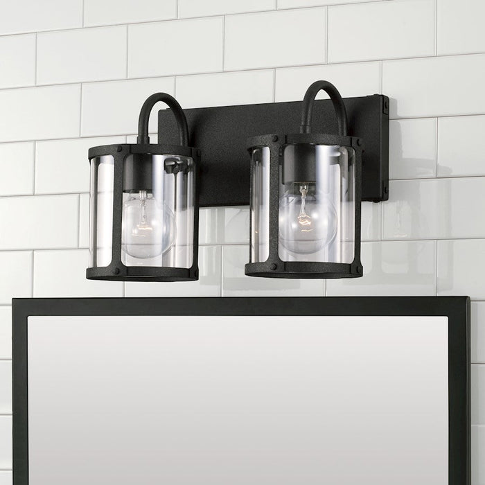 Capital Lighting Brennen 2 Light Vanity, Black Iron/Clear