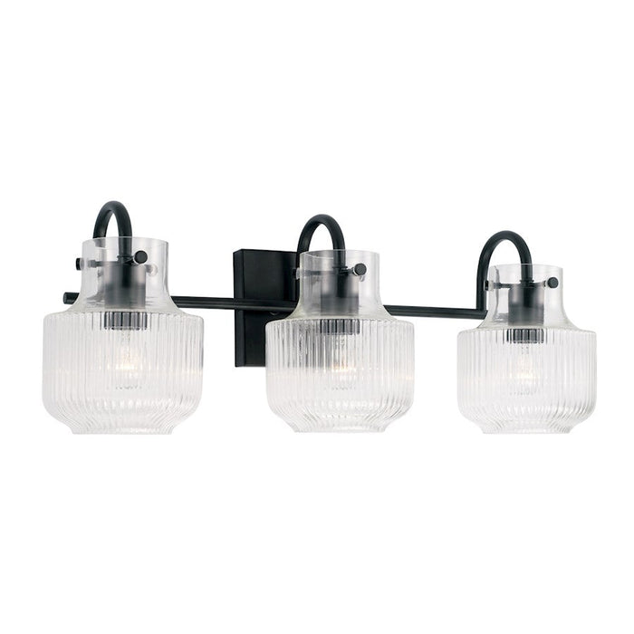 Capital Lighting Nyla 3 Light Vanity, Matte Black/Clear Fluted - 145131MB