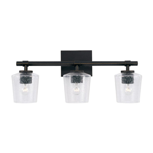 Capital Lighting Ogden 3 Light Vanity, Black Iron/Clear Seeded