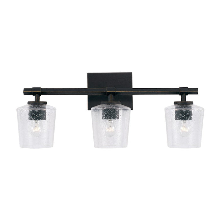 Capital Lighting Ogden 3 Light Vanity, Black Iron/Clear Seeded