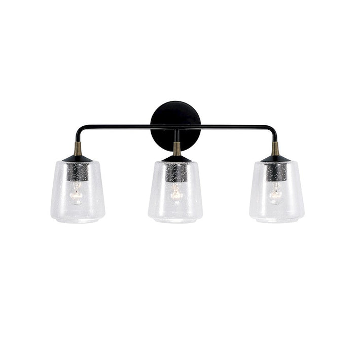 Capital Lighting Amara 3 Light Vanity, Black/Brass/Clear Seeded