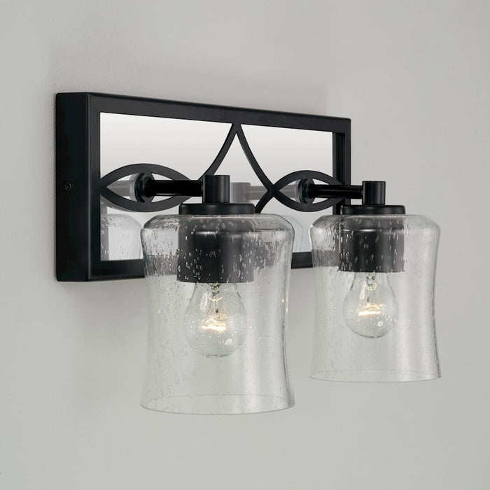 Capital Lighting Avery 2 Light Vanity, Matte Black/Clear Seeded