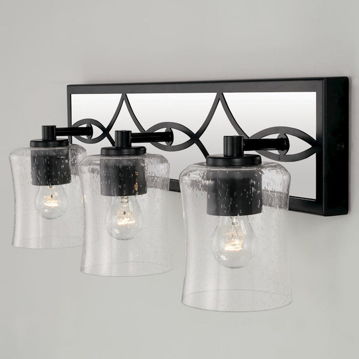 Capital Lighting Avery 3 Light Vanity, Matte Black/Clear Seeded