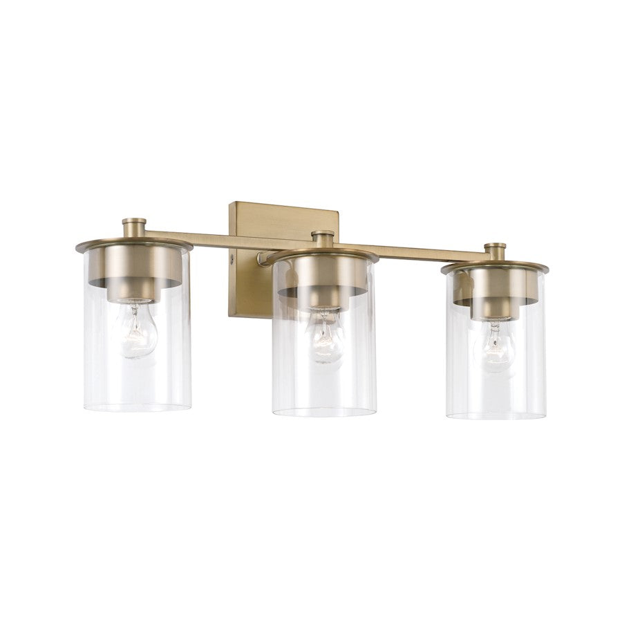 Capital Lighting Mason 3 Light Vanity, Aged Brass/Clear - 146831AD-532