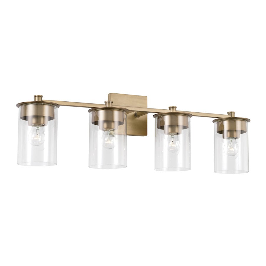 Capital Lighting Mason 4 Light Vanity, Aged Brass/Clear - 146841AD-532