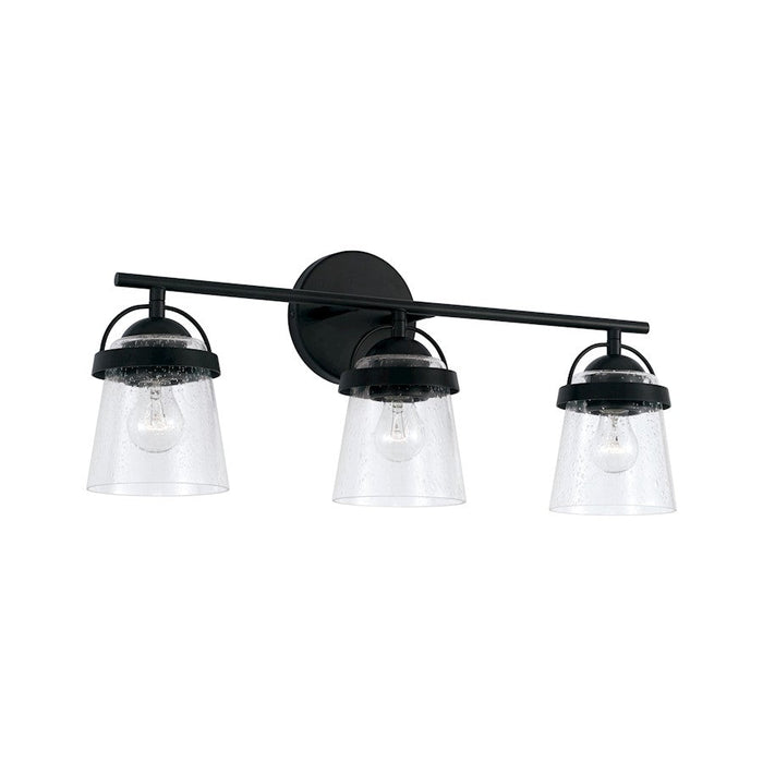 Capital Lighting Madison 3 Light Vanity, Matte Black/Clear Seeded - 147031MB-534