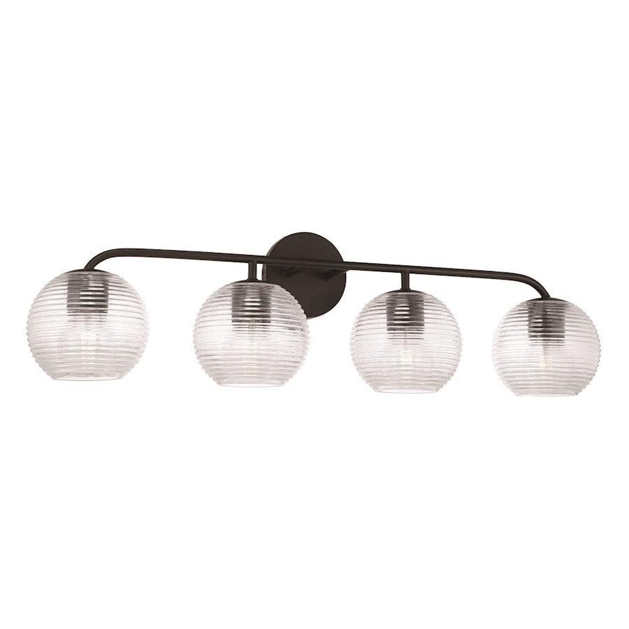 Capital Lighting Dolan 4 Light Vanity, Black/Clear Ribbed - 149941MB-544