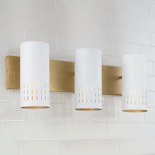 Capital Lighting Dash 3 Light Vanity, Aged Brass/White