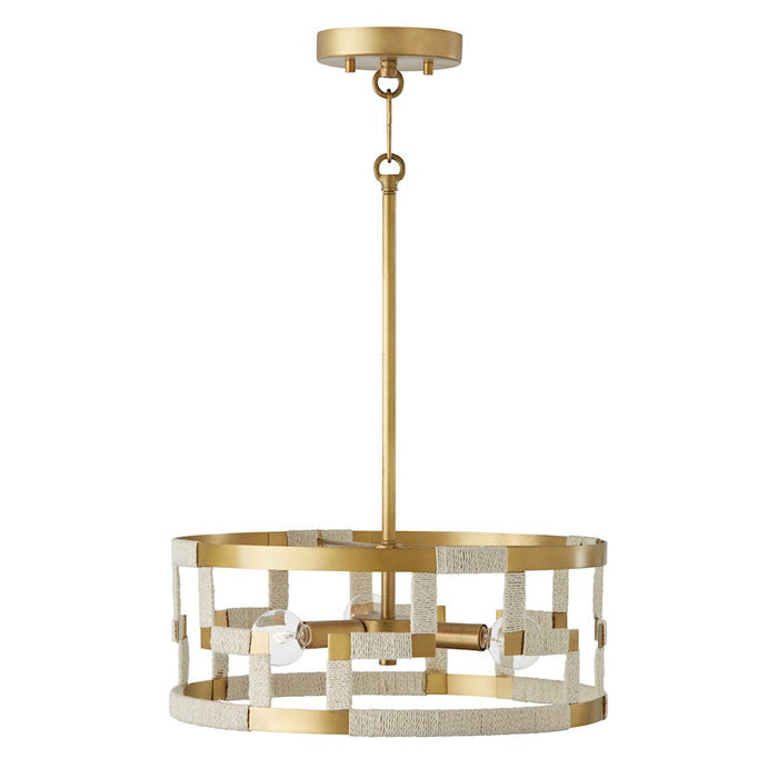 Capital Lighting Hala 3 Light Semi Flush Mount, Natural Jute/Brass