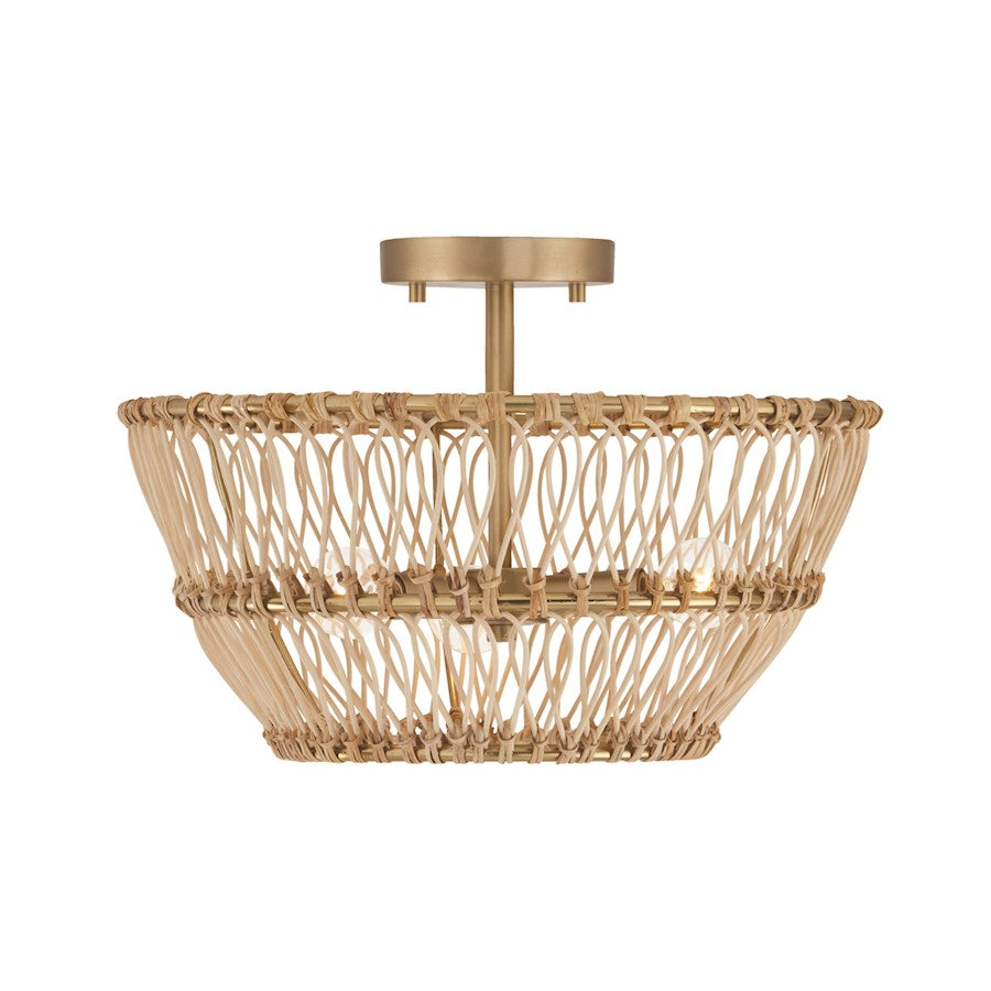 Capital Lighting Wren 3 Light Semi Flush Mount, Brass/Natural - 244131MA