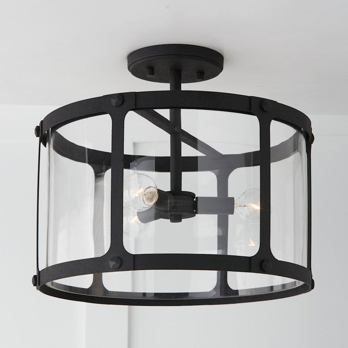 Capital Lighting Brennen 3 Light Semi Flush, Black Iron/Clear