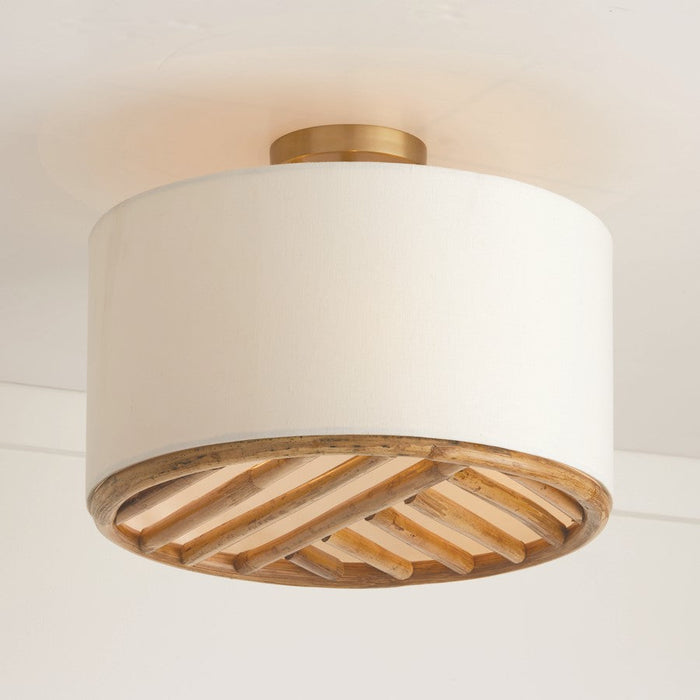 Capital Lighting Soleil 3 Light Semi Flush Mount, Brass/White Fabric