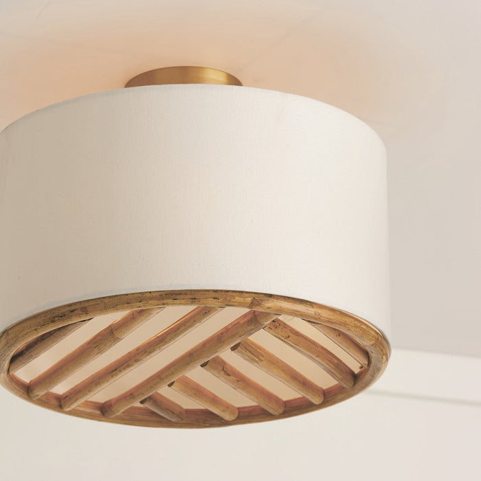 Capital Lighting Soleil 3 Light Semi Flush Mount, Brass/White Fabric