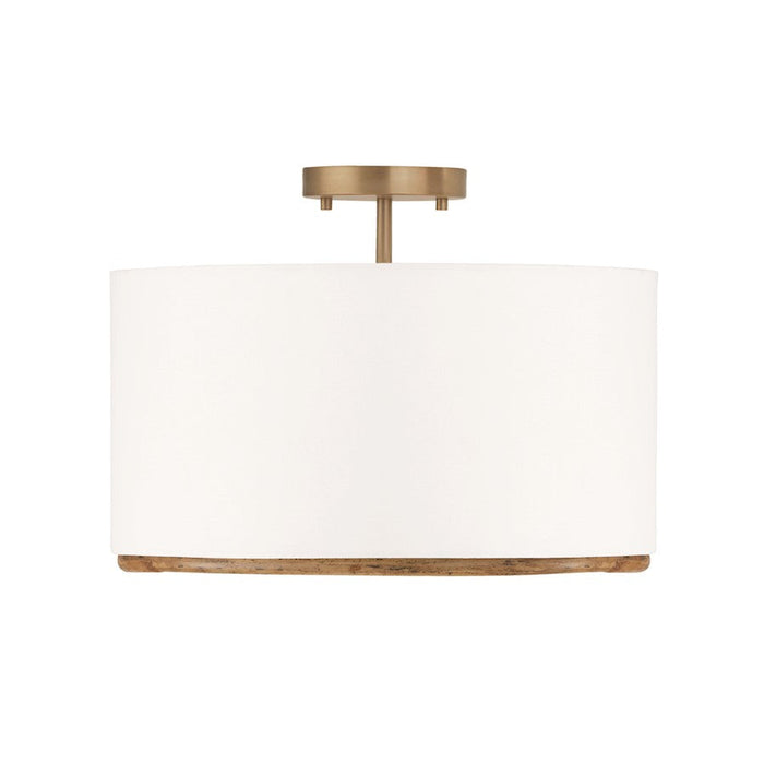 Capital Lighting Soleil 3 Light Semi Flush Mount, Brass/White Fabric