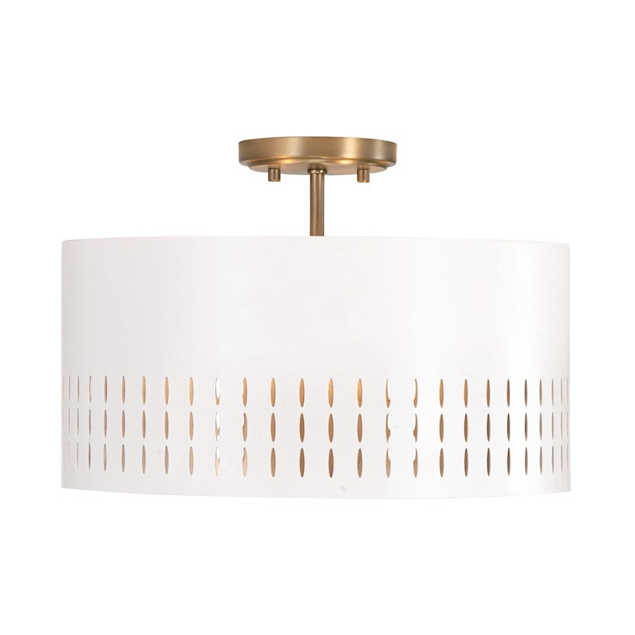 Capital Lighting Dash 3 Light Semi Flush Mount, Aged Brass/White - 250231AW