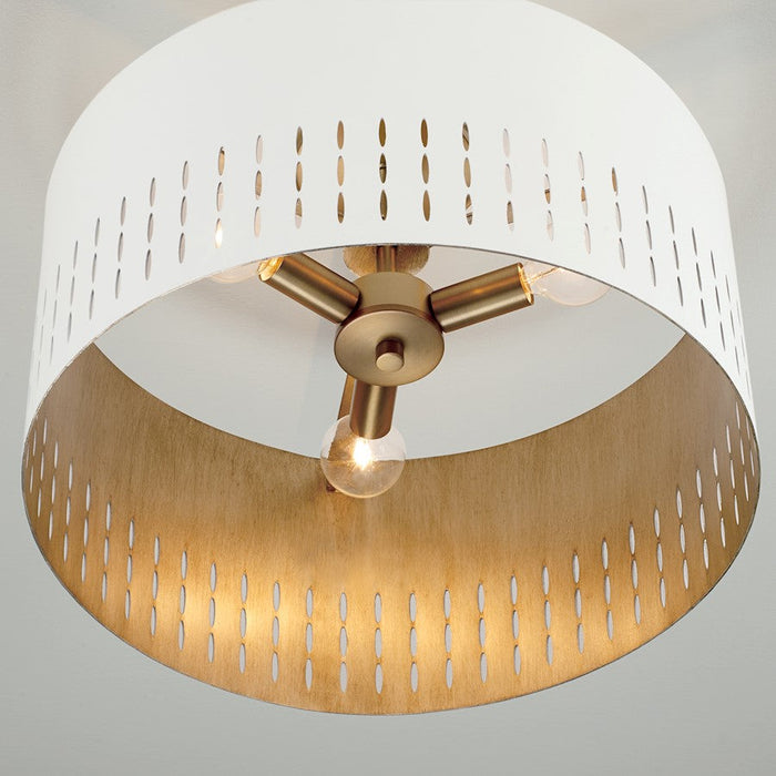 Capital Lighting Dash 3 Light Semi Flush Mount, Aged Brass/White