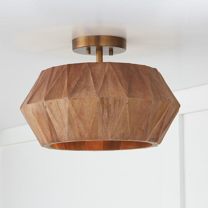 Capital Lighting Nadeau 1 Semi Flush Mount, Wood/Patinaed Brass