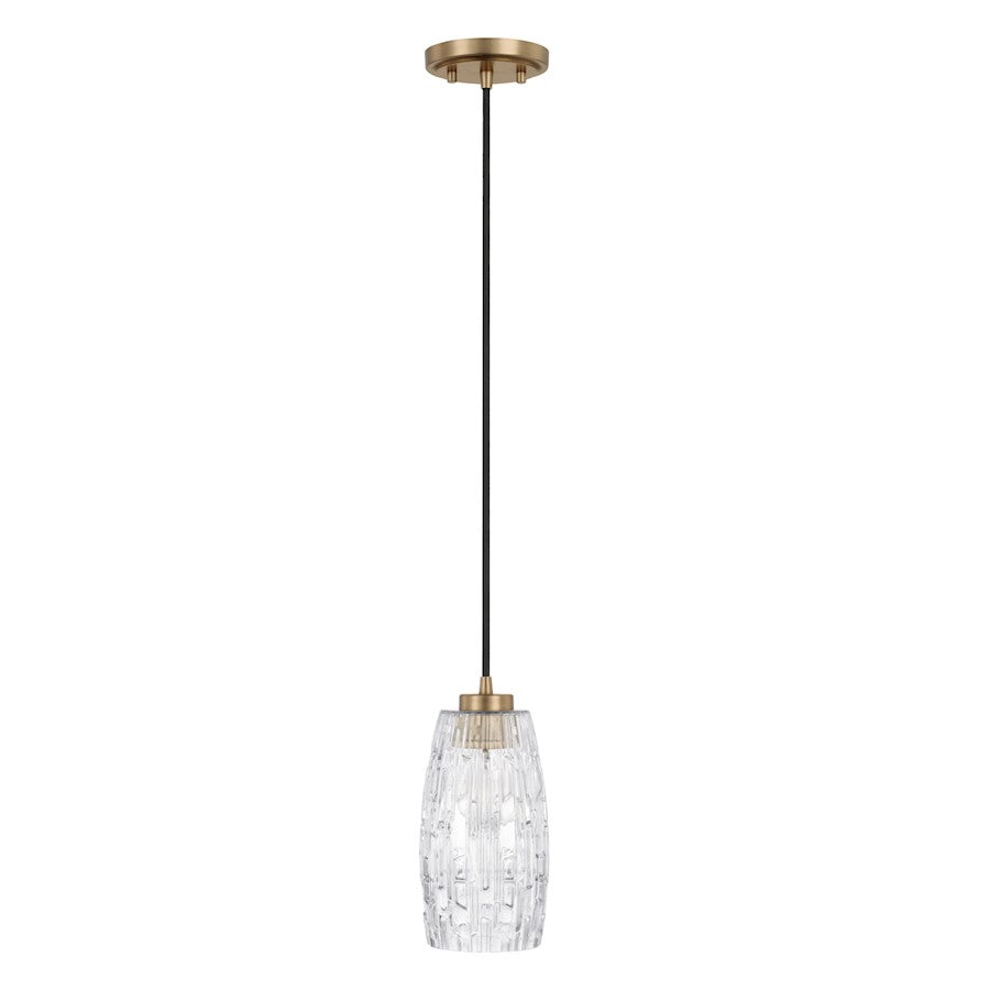 Capital Lighting 1 Light Pendant, Aged Brass/Embossed Glass - 328611AD-450