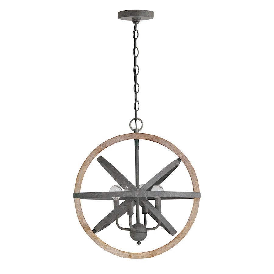 Capital Lighting 4 Light Pendant, Iron and Wood - 330544IW