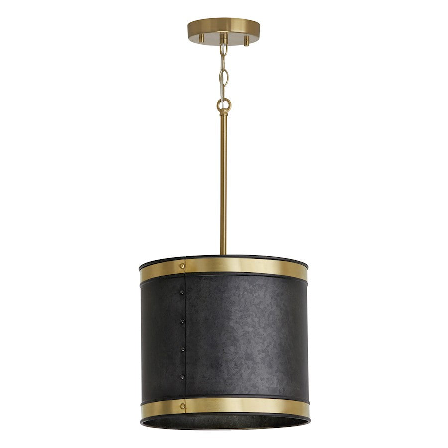 Capital Lighting Barrow 1 Light Pendant, Galvanized Black/True Brass - 335611GB