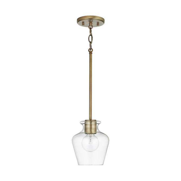 Capital Lighting Danes 1-Light Pendant, Aged Brass/Clear - 338111AD-489