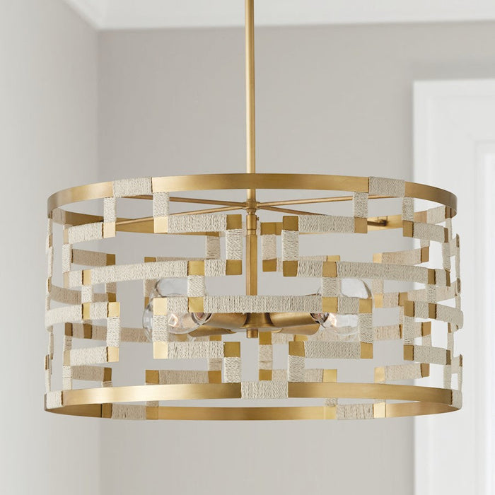 Capital Lighting Hala Pendant, Bleached Natural Jute/Brass