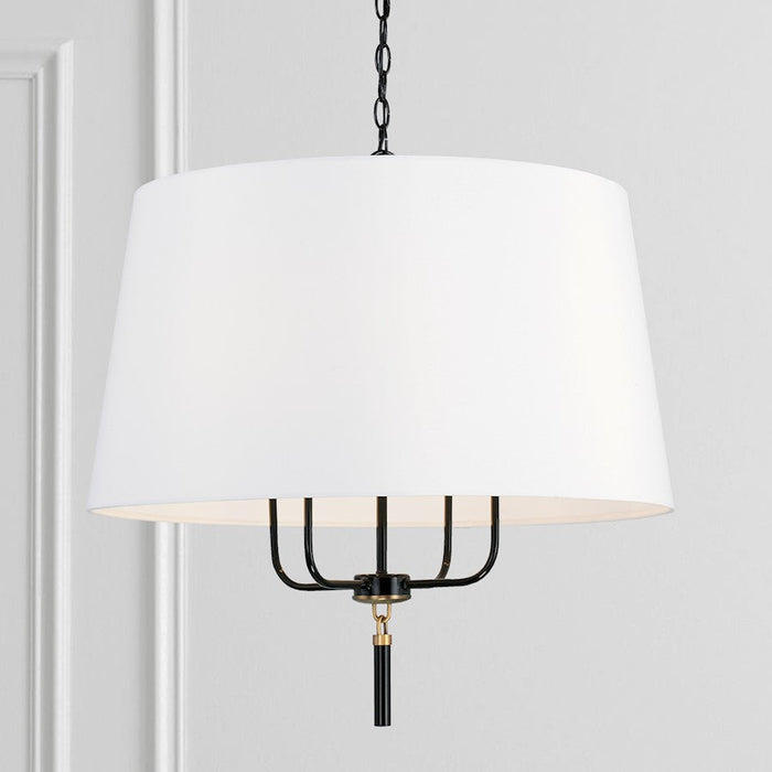 Capital Lighting Beckham 4 Light Pendant, Glossy Black/Aged Brass